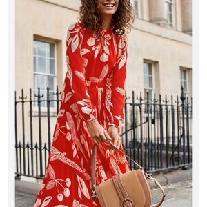 Boden Orange-Red Floral Women's Dress - Size 16/18R